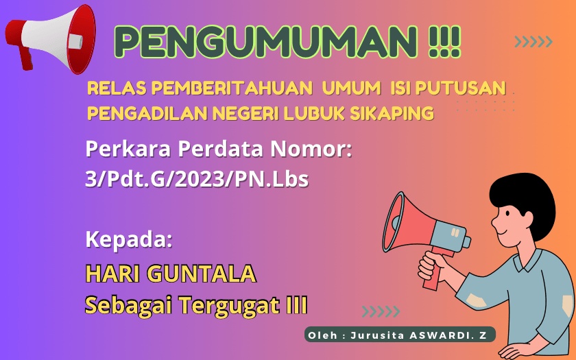 Relas Pemberitahuan Isi Putusan Nomor 3/Pdt.G/2023/PN.Lbs