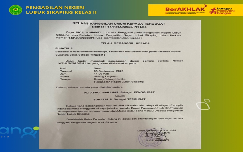 Relas Panggilan Kepada SUHATRI. R