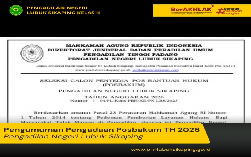 Seleksi Calon Penyedia Jasa Pos Bantuan Hukum (POSBAKUM) Tahun 2026